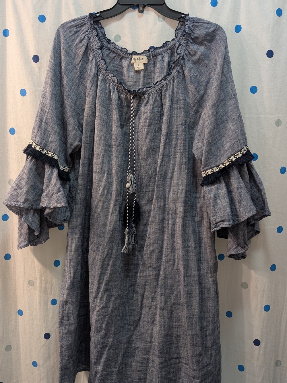 Style & Co. Indigo Blue Ruffle Sleeve Midi Dress